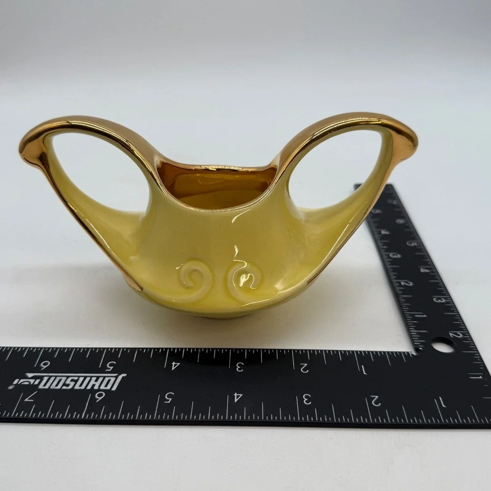 Vintage Yellow Creamer‎ Pitcher Set Gold Trim Decorative Porcelain